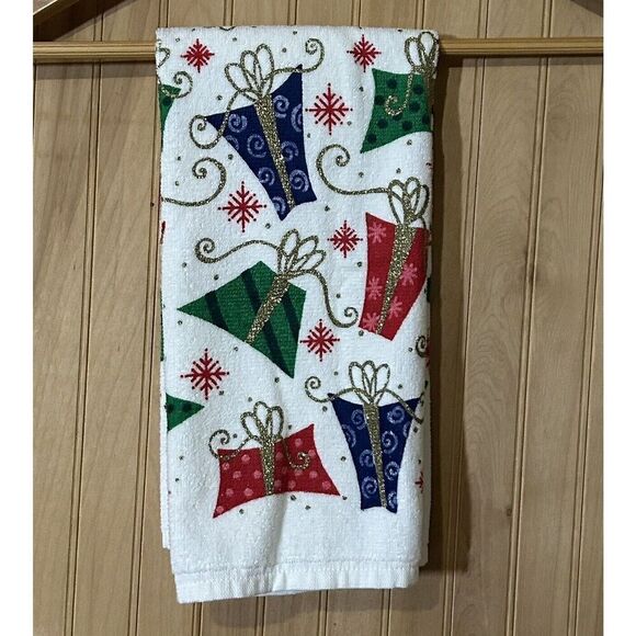 CHRISTMAS TOWEL 100% Cotton Kitchen/Hand Towels Presents Gold Glitter - Picture 2 of 4